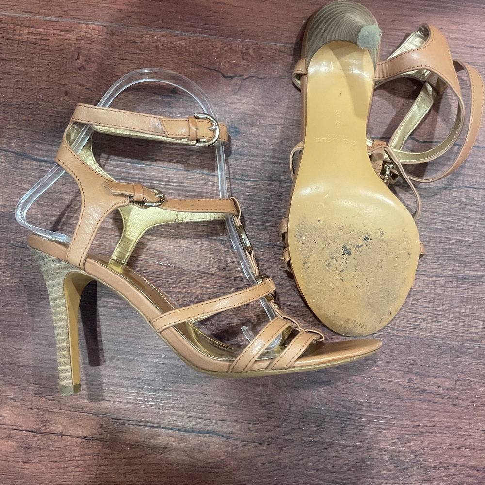 1 WEEK LEFT CHANCE COACH Natural Leather Double Buckle Ankle Strap High Heels